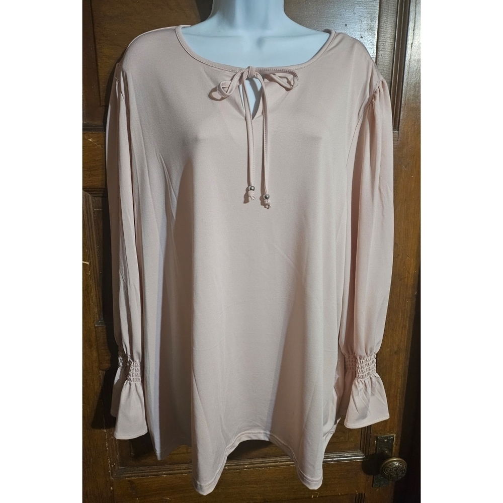 Emaline Blush Pink Tie Front Bell Sleeve Blouse